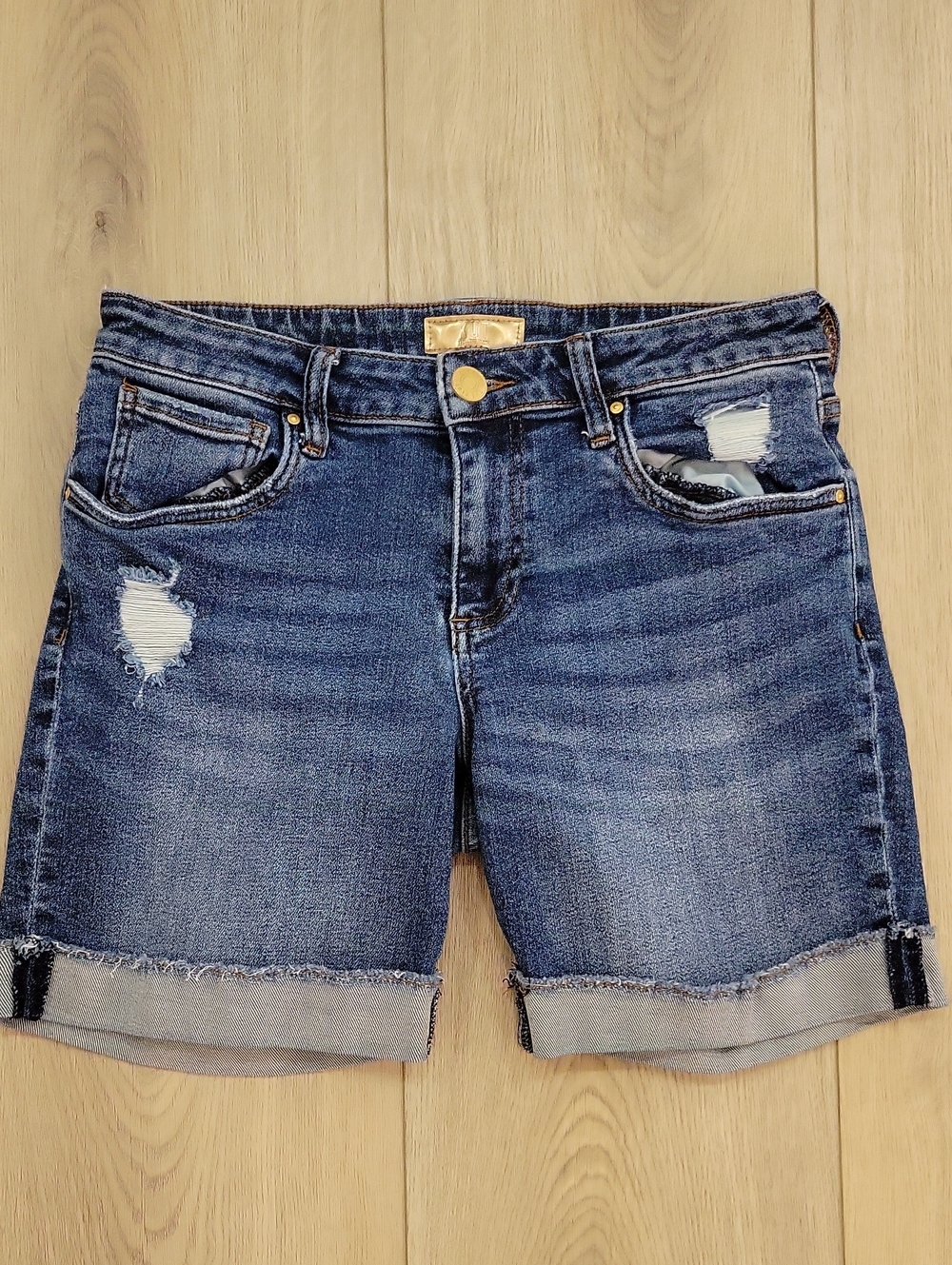 Kut from the Kloth Dark Blue Distressed Roll-Hem Jean Shorts
